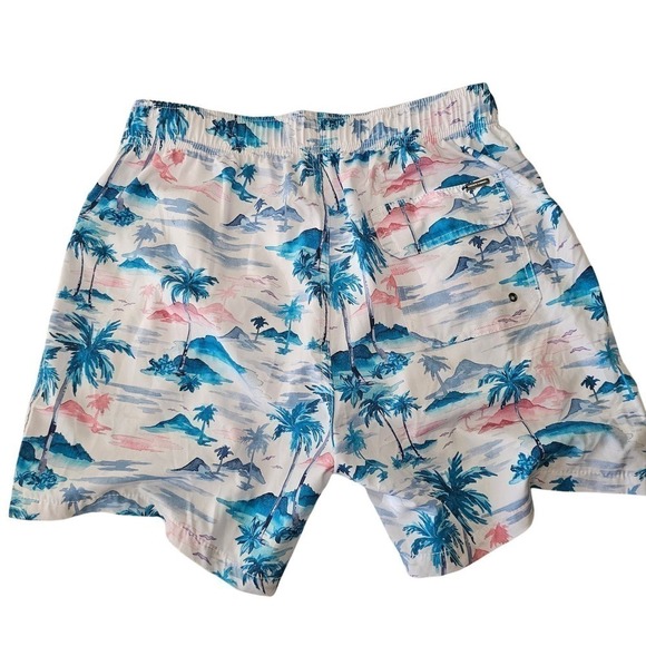 Vintage Summer palm tree white and blue size L swim trunks - Picture 2 of 6